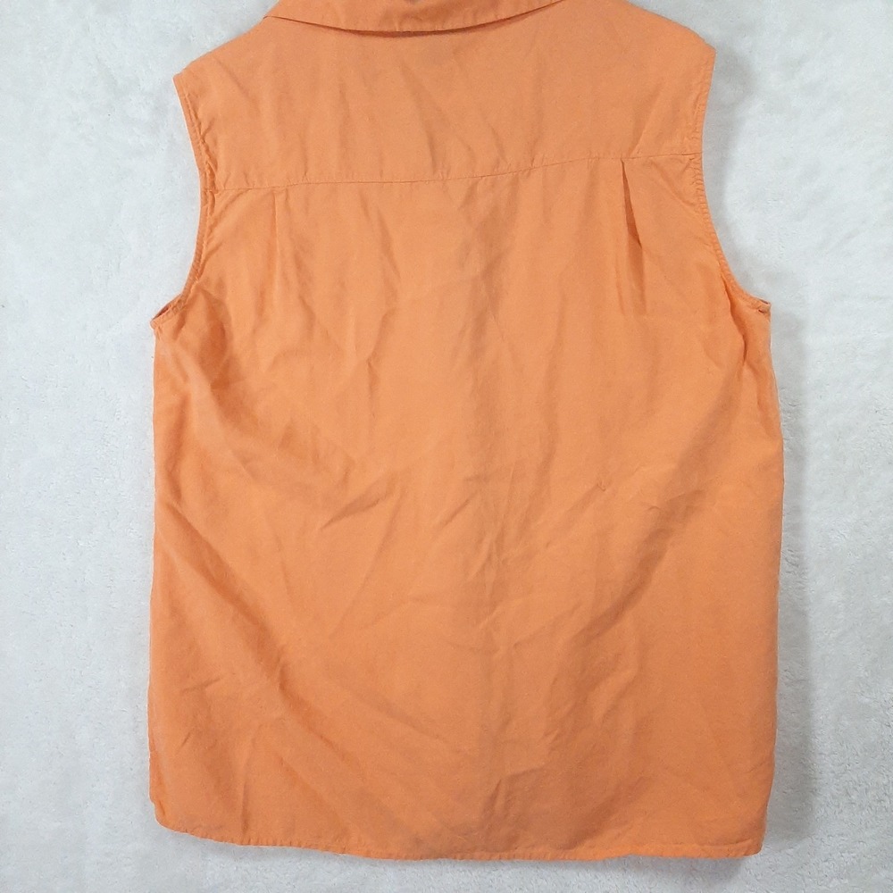 Anne Carson Womens XL Orange 100% Silk Sleeveless Button Down Shirt Pocket Top - Picture 4 of 6